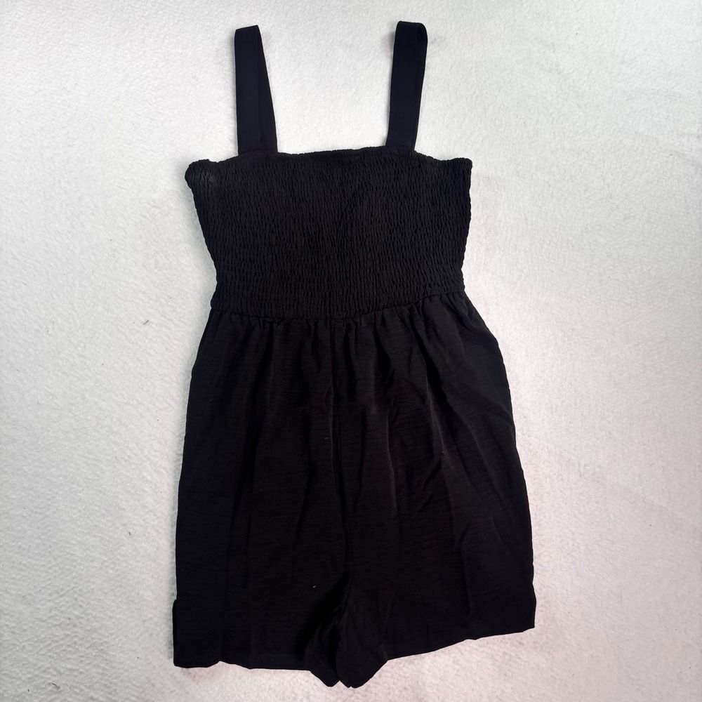 Womens Black Smocked Romper‎ Size Medium Sleeveless Stretch Summer Casual Outfit